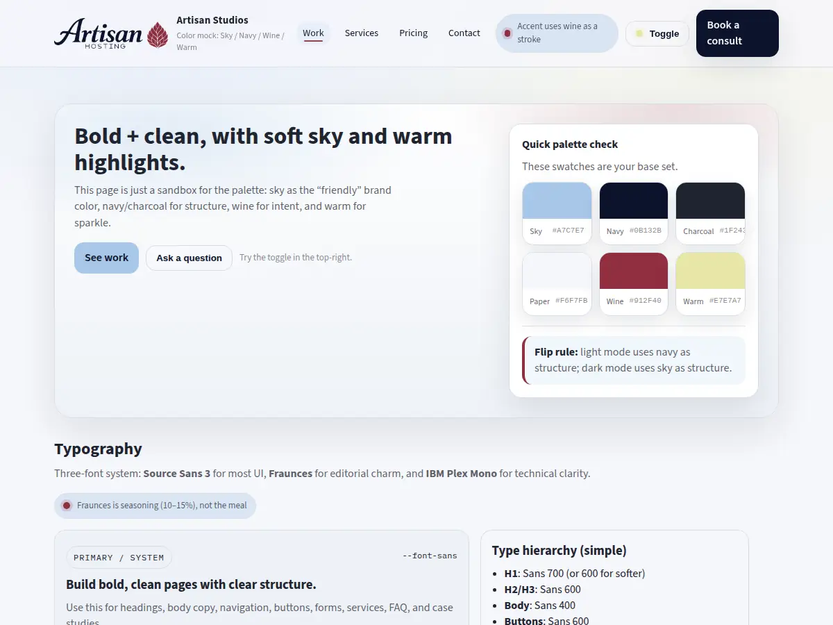 Preview of the Artisan Studios brand kit